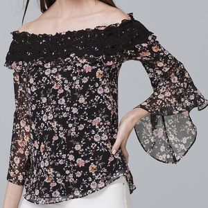 WHBM Floral Crochet Trim Off The Shoulder Blouse